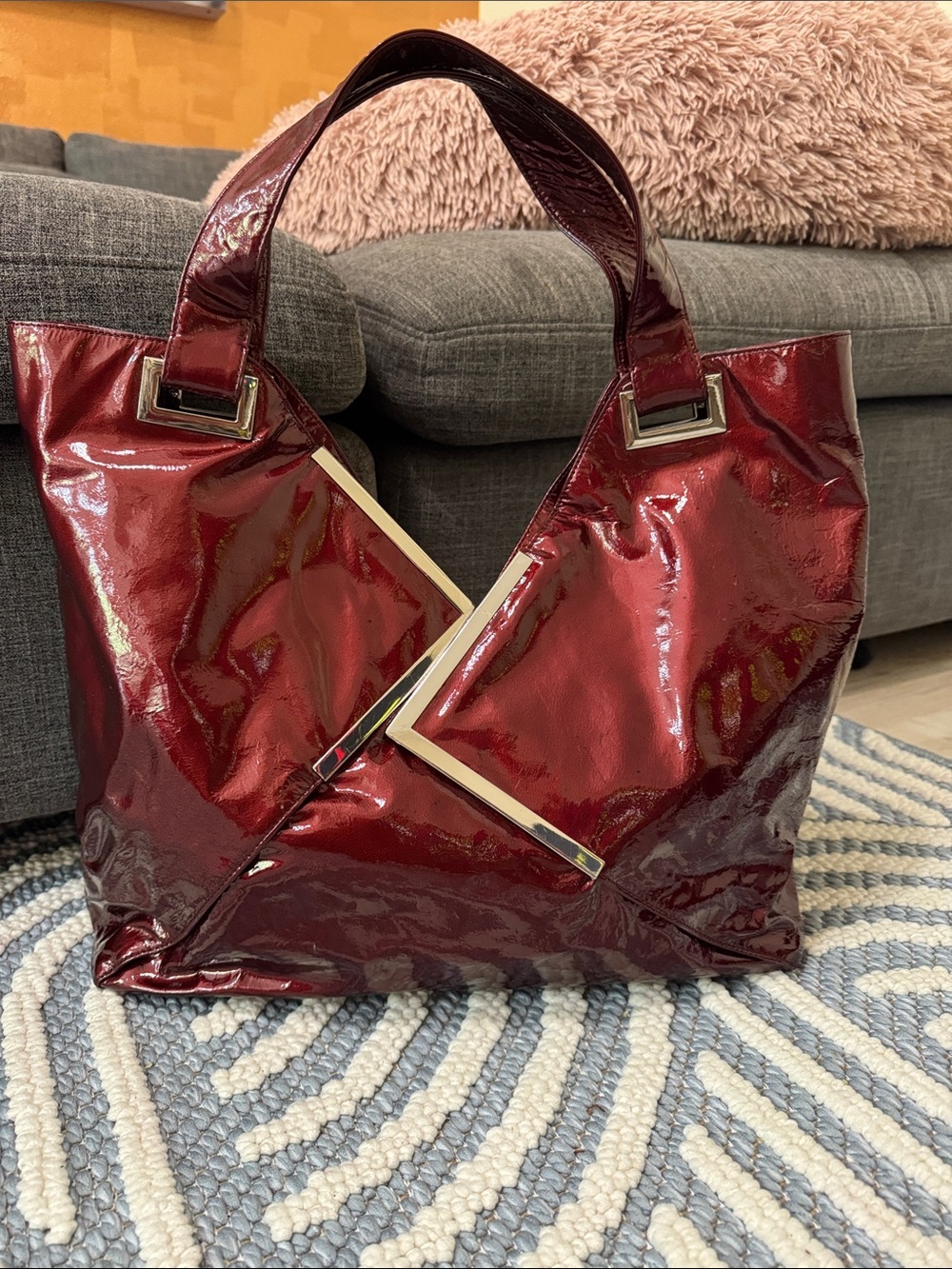 Rare Kooba Oversized Y2K Metallic Cherry Patent Hobo Indie Sleaze Statement Bag